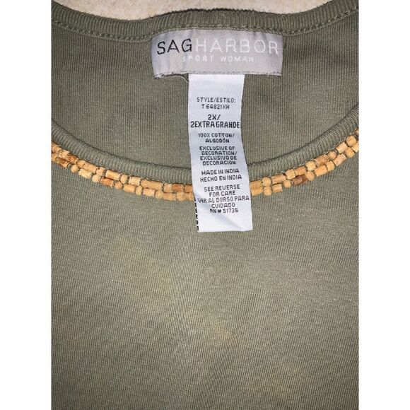 Lot of 2 plus Shirts Sag Harbor Olive Green Shirt Beaded Neckline Black Casual - Picture 4 of 10